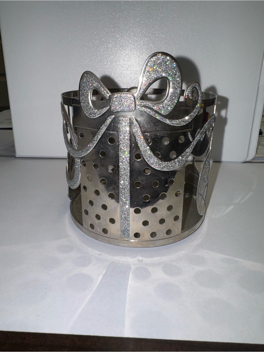 Bath & Body Works Silver Glitter Bow Decorative Candle Holder